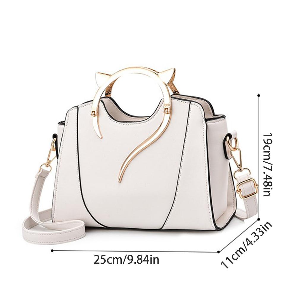 Women Cute Cat Ear Top Handle Shoulder Crossbody Bag Zippered PU Leather Solid Handbag Purse Elegant Messenger Bag Purse