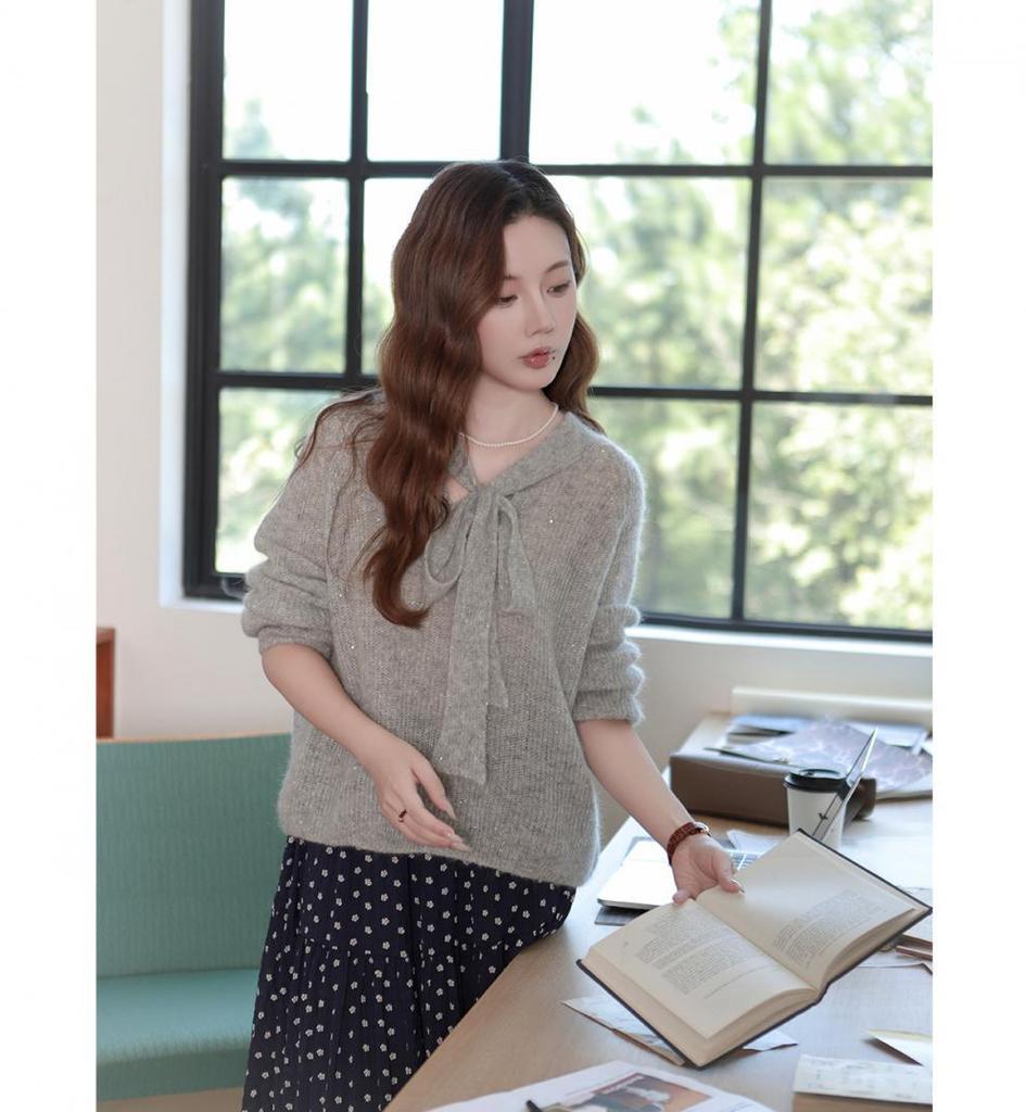 Silver Star Willow Catkins Mohair & Alpaca Ribbon Sweater Top for Women - Autumn/Winter Collection (30 Sticks)