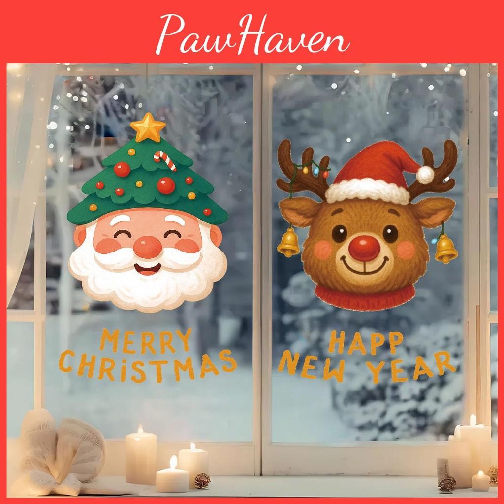 Pvc Window Christmas Sticker Santa And Reindeer Design For Home Decoration