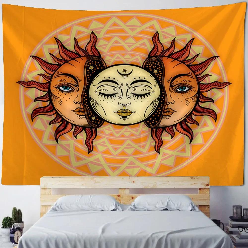 Sun God Art Tapestry Hippie Sun Moon Wall Tapestry Home Aesthetics Decoration Wall Cloth Beach Towel Tablecloth Bed Sheet