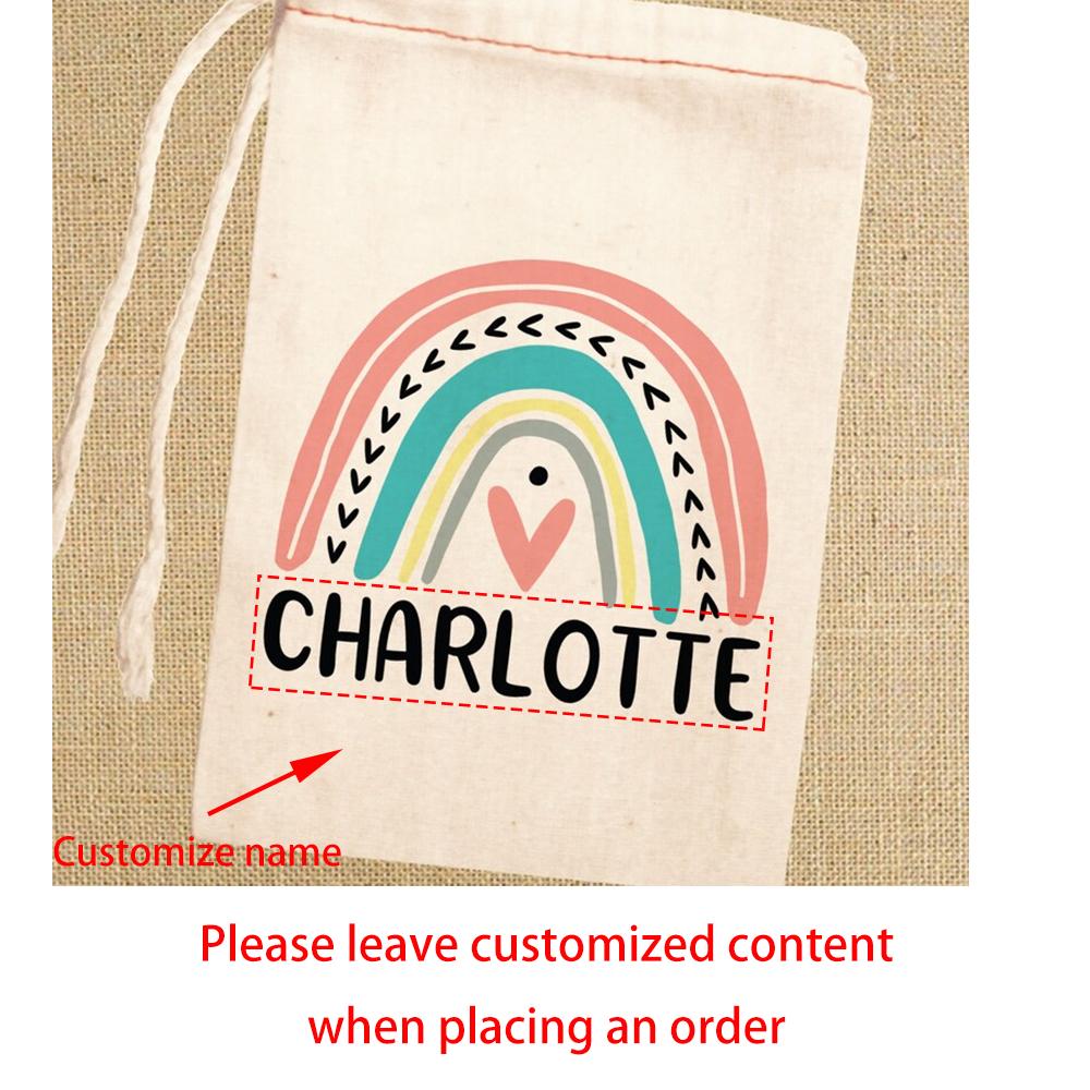 Personalized Rainbow Party Favor Bags Boho Birthday Party Table Decor Kindergarten Kids Gift Bags Back To School Baby Shower