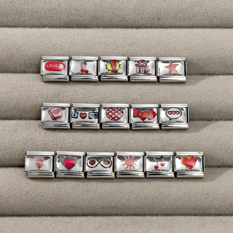 Wholesale Personalized DIY Red Color Italian Charm Bracelet Cherry Flowers Heart Music Bead 9mm Bracelet Stainless Steel Jewelry