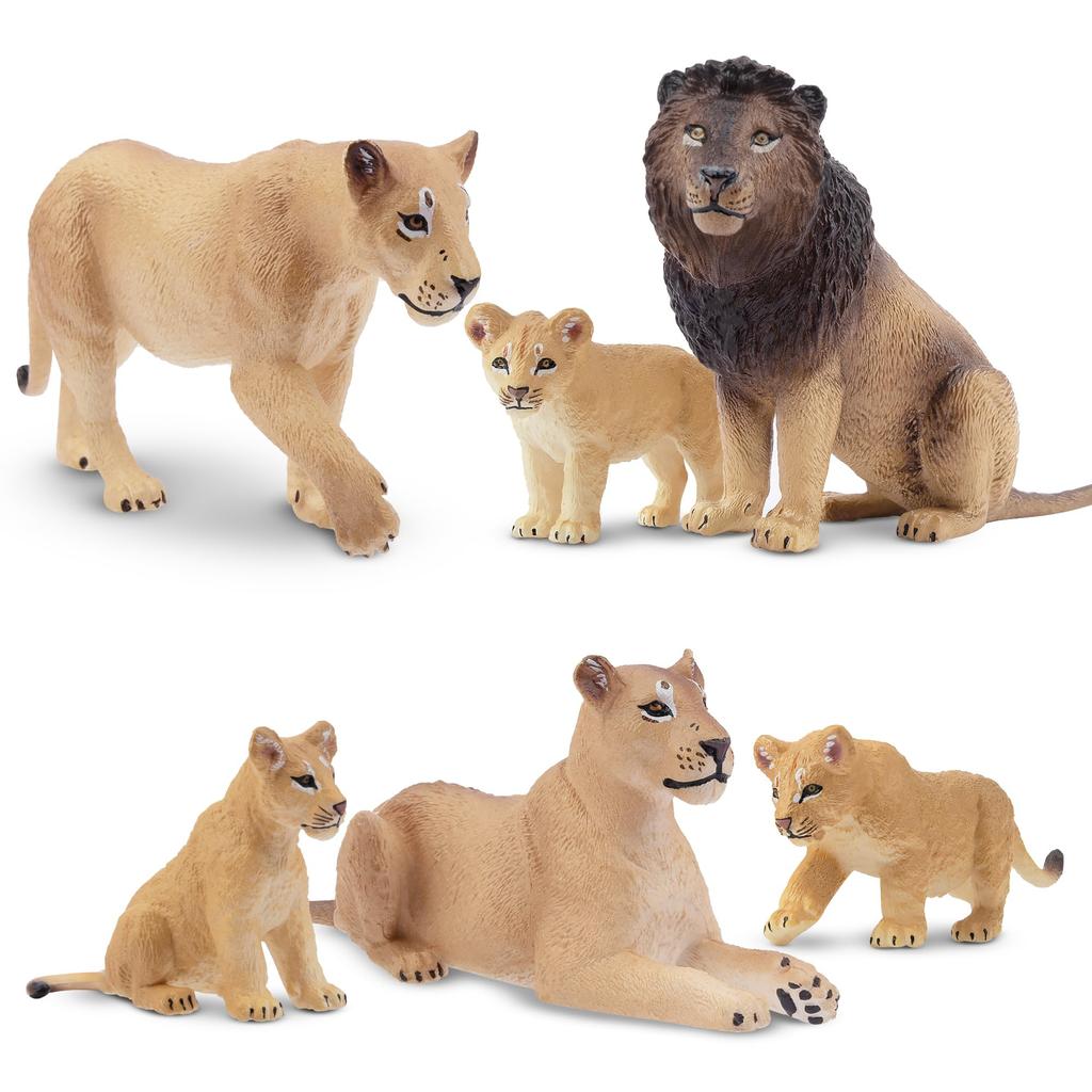 TOYMANY 6-Piece Lion Figure Set, Wild Animal Figures, Animal Models for Parents and Children, Realistic Animal Models, Popular Animal Toys, Birthday