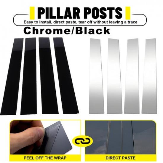 For -2025 Dodge Ram 1500 Quad Cab Chrome/Black Pillar Posts Window Door Trim
