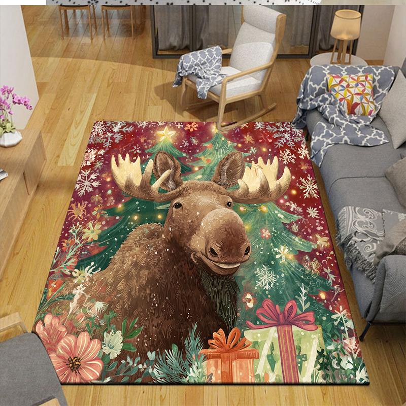 Christmas Animals Home Sofa Decoration for Living Room & Bedroom, Non‑Slip Play Flannel Floor Mat for Game Room