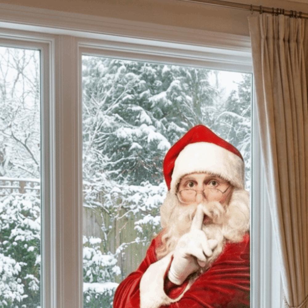 Double-Sided Visible Static Cling Window Sticker 2D Flat Peeking Santa Claus Living Room