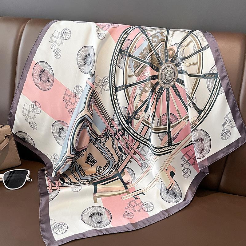 Foulard in raso di seta con stampa a catena da 70 cm per donna, fazzoletto stampato, bandana quadrata da testa per donna, scaldacollo piccolo, Hijab, signora, ragazza