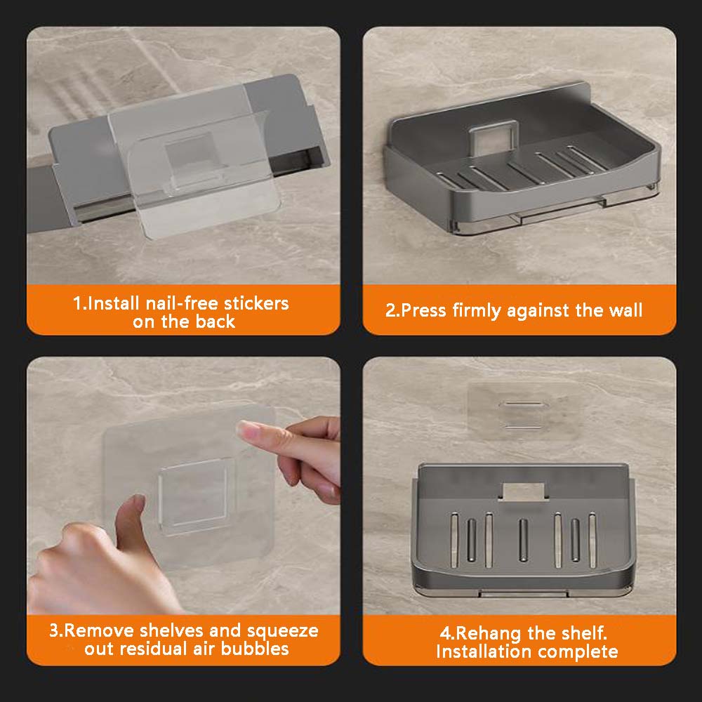 1PC Wall-mounted Perforation-free Soap Box Bathroom Drain Rack Suitable for Bathroom and Kitchen