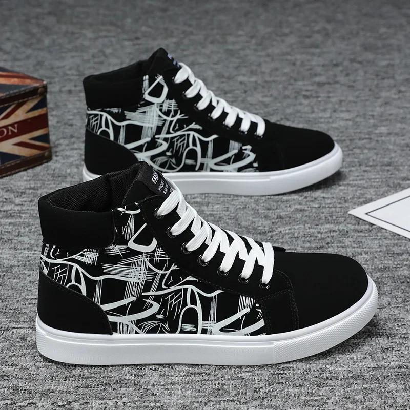 Fashion Men Sneakers High Top Canvas Shoes Men Fashion Platform Casual Shoes 2025 New Leisure Vulcanized Shoes Plus Size 48 Tenis Hombre
