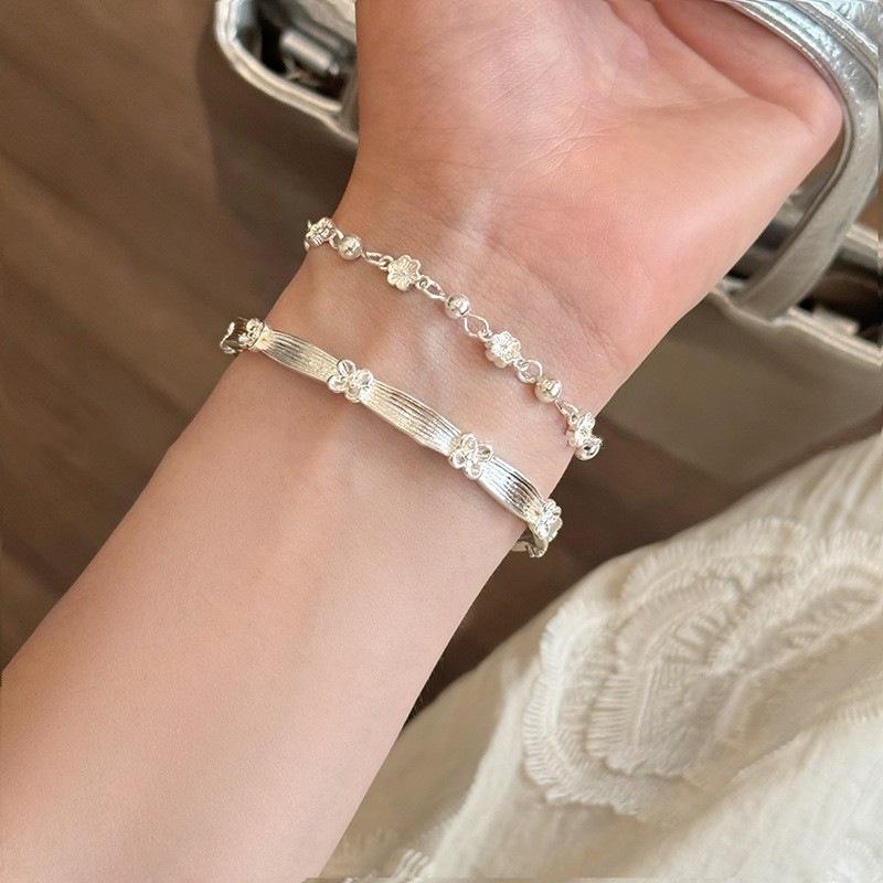 VENTFILLE 925 Sterling Silver Flower Bangle for Women Texture Design Versatile Temperament Sweet Romantic Jewelry Gift Dropship