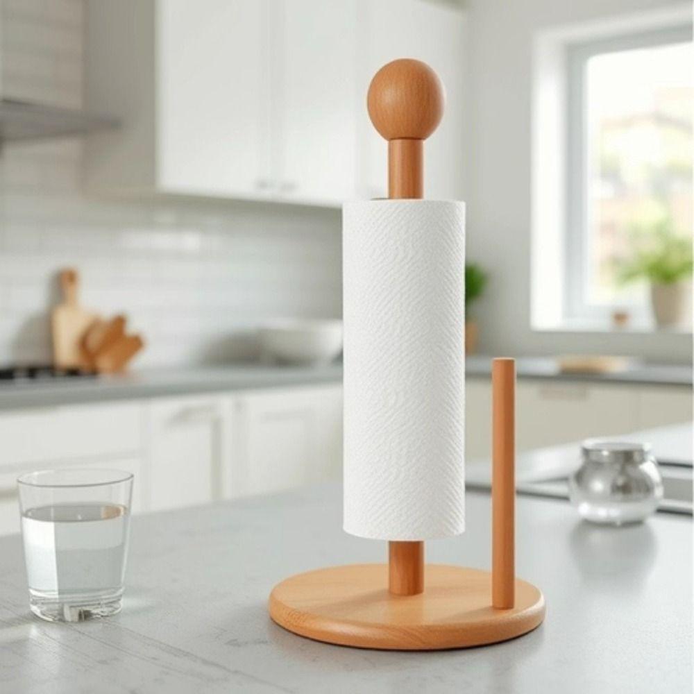 Minimalist Paper Towel Holder Bamboo Tissue Stand Multipurpose Vertical Paper Holder  Bathrooms