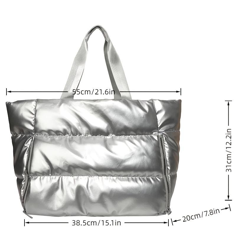 Large Capacity Quilted Nylon Tote Bag for Women Winter Spacious Women's Shoulder Bag for Gym Yoga Shopping Solid Color Padded Space Handbags for Women
