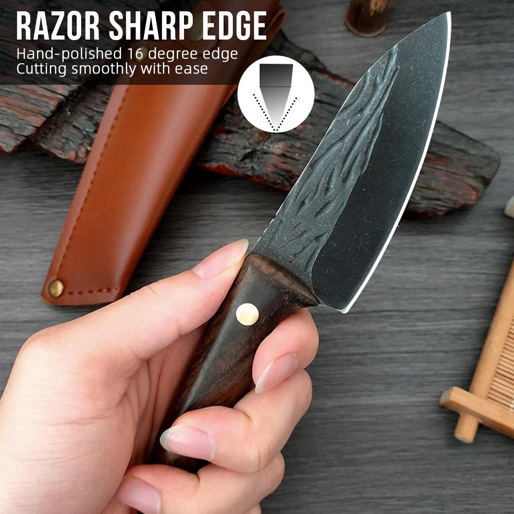 Forged Handmade Knife Multi-use 4inch Handmade High Carbon Steel Mongolia Paring Knife Barbecue Kitchen Chef Knife