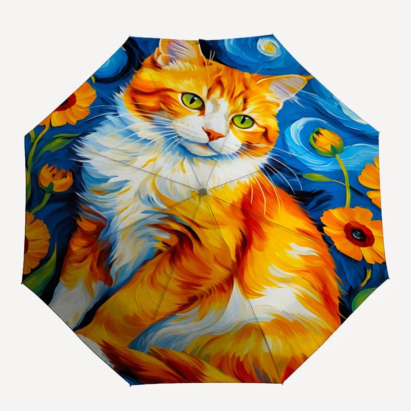 

1PC Cat Art Print Automatic Open/close, All-Season Portable Folding Umbrella for Women & Men yy250919172