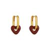 French Retro Romantic Wine Red Heart Pendant Earrings For Women Wedding Party Girls Fashion Zircon Christmas Gift Accessories