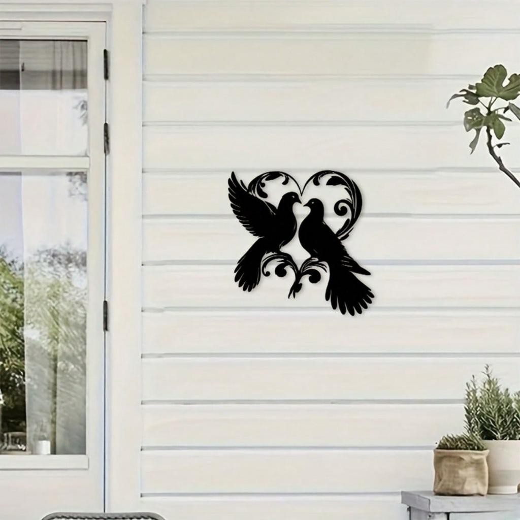 Lovebirds Metal Wall Art Silhouette Romantic Black Decor Plaque Sign for Bedroom Living Room Wedding Backdrop