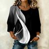 Damen Casual Blumenmuster Rundhals Dreiviertelarm Baumwolle Leinen Oberteil Leicht Atmungsaktive Bluse für den täglichen Gebrauch
