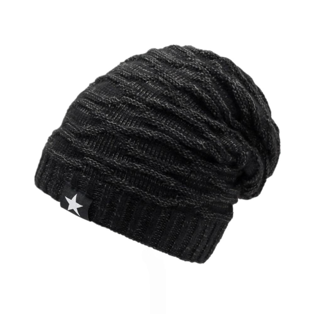 Unisex Fur Lined Slouchy Beanie Winter Hat With Star Decor Warm Knitted Cap For Men Women