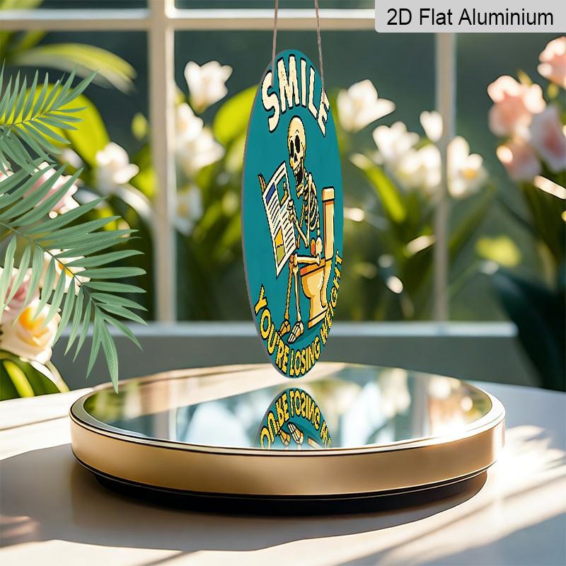 2D Flat Aluminum 7.87 Inch X 7.87 Inch Humorous Skull Bathroom Wall Decoration. Suitable for Bars, Living Rooms, Kitchens, Parties, Cafes, Porches