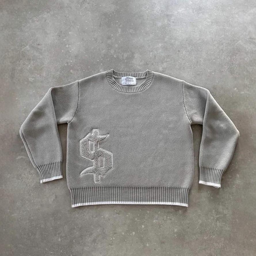 Women's Black Loose Knit Pullover Sweater with Round Neck - European and American Street Style, Casual Long Sleeve Top.
