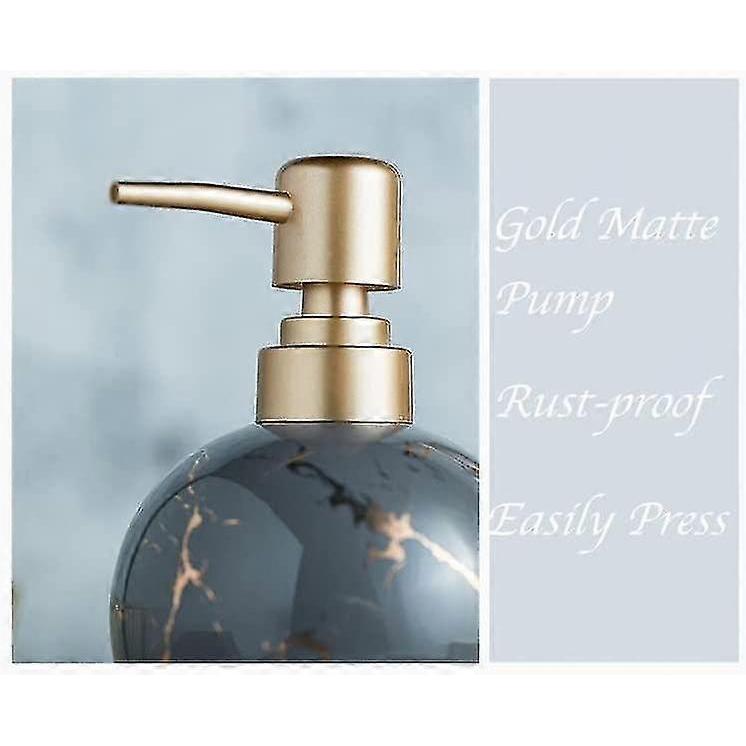 Gold Soap Dispenser For Bathroom Or Kitchen, Cute Marble Round Ceramic Lotion Bottle, Rust-free Pump - Chuan