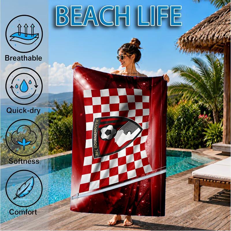 Soccer Ball Afc Crest Printed Microfiber Beach Towel, Soft And Absorbent, Quick-Dry, Ideal for Summer Travel, Beach Essential, Swimming Pool