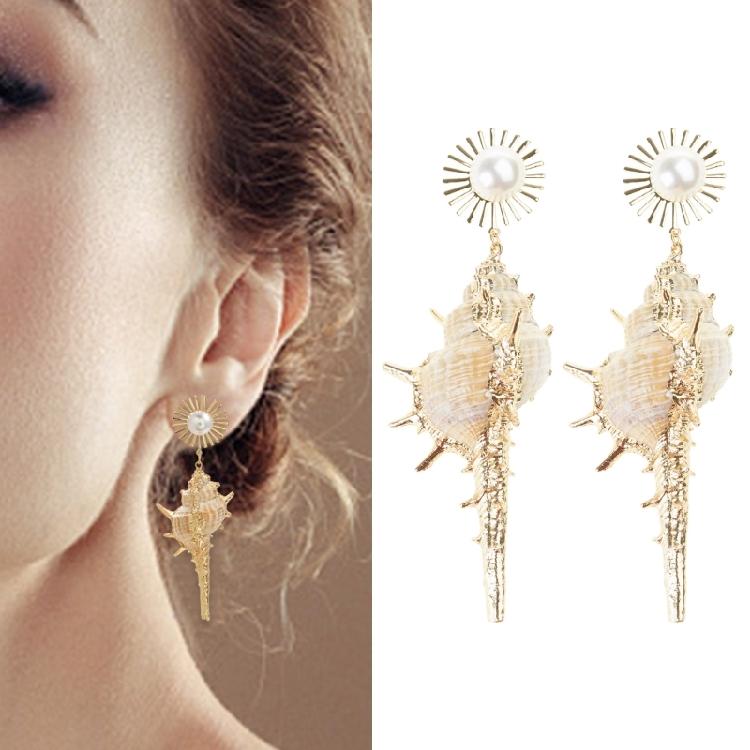 Fashionable Bohemian Conch Earrings with Sunflower Stylish Women Ear Studs Imitation Pearls Eardrop Trendy Souvenir