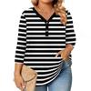 Womens 3/4 Length Sleeve Tops Plus Size Button Down V Neck Shirts Blouses Casual Printing Loose