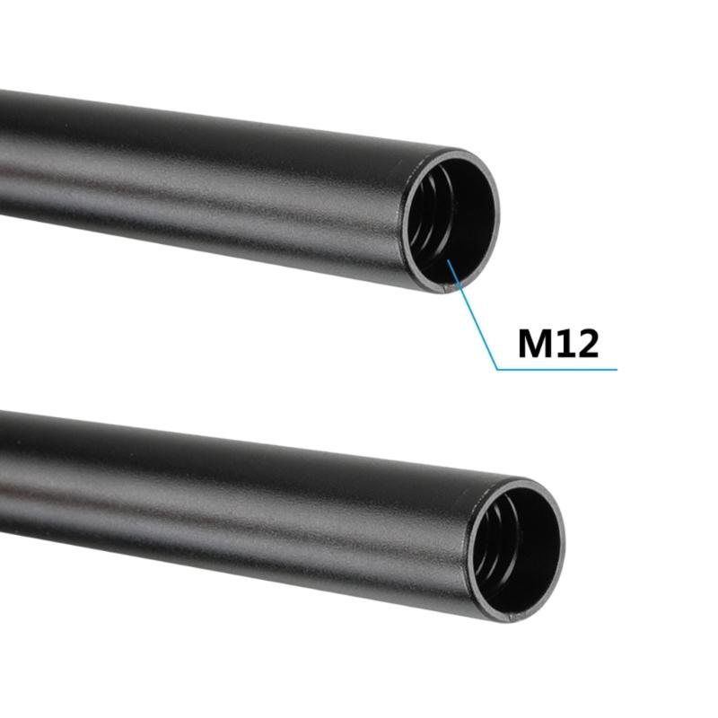 2 Pieces 35cm Long 15mm Diameter Aluminum Alloy Rod with Inner 12mm Thread for Camera Support Systems Black