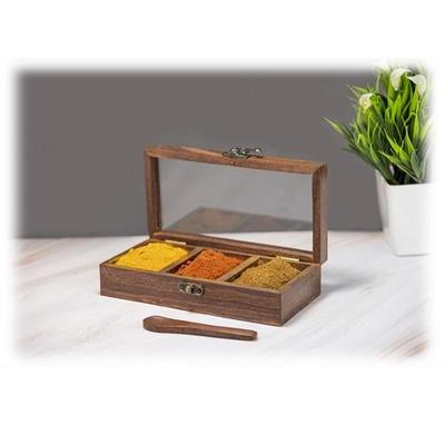 Masala Box Wooden Tabletop Masala Dabba Containers Cum Jars Kitchen Spice Box