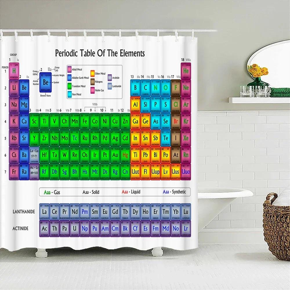Periodensystem der Elemente Duschvorhang Badezimmer Wasserdichtes Gewebe Waschbar Duschwand Dekoration 240X180cm Duschvorhänge
