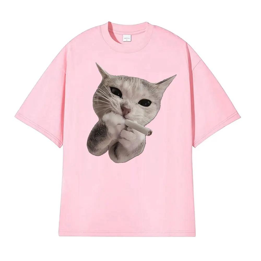 Smoking Cool Funny Cat Meme TShirt Unisex Cotton Comfortable Casual TShirt Fashion Crewneck Loose Fit TShirt Tshirts