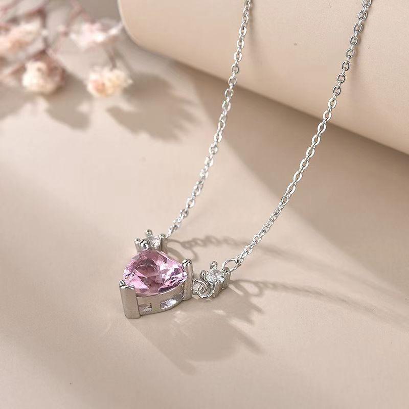 Women's Pink Heart Zircon Necklace – Cute Summer Clavicle Chain, Ideal Gift for Girlfriend