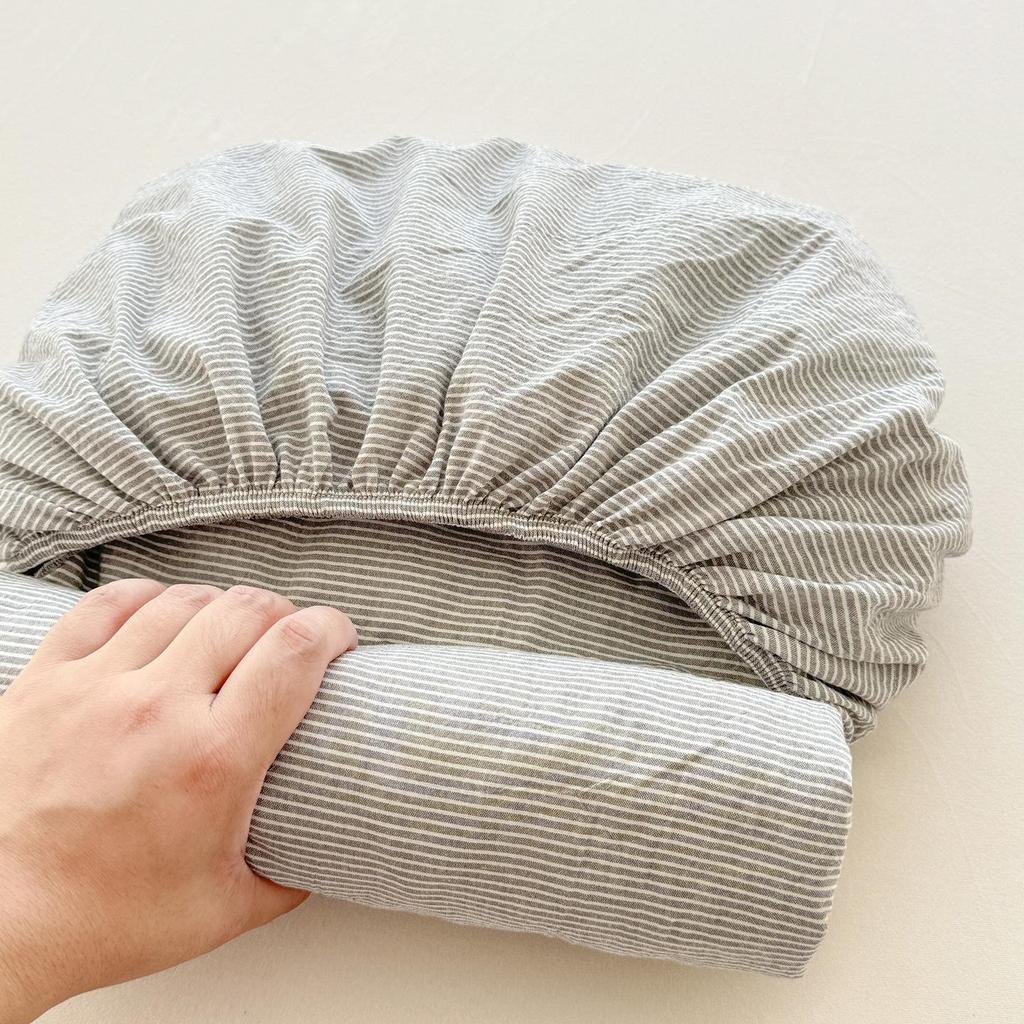 Pure Cotton Yarn-Dyed Washed Fitted Sheet: Non-Slip, Dustproof, Skin-Friendly Mattress Protector 3-Piece Set.