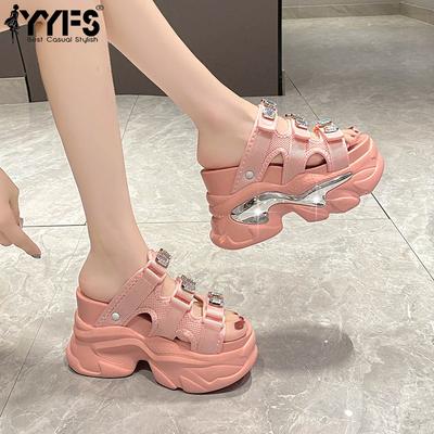 Fish Mouth Sandals for Women Casual Summer New European and American Fashion One-line Thick Heel Thick Bottom High Heel Sandals for Women
