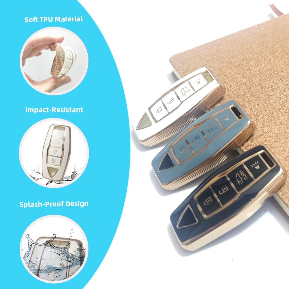 Car Key Fob Cover Compatible with Mitsubishi Outlander 2025 2024 2023 2022 Case TPU Protector Cover Keychain 4 Buttons Gold White