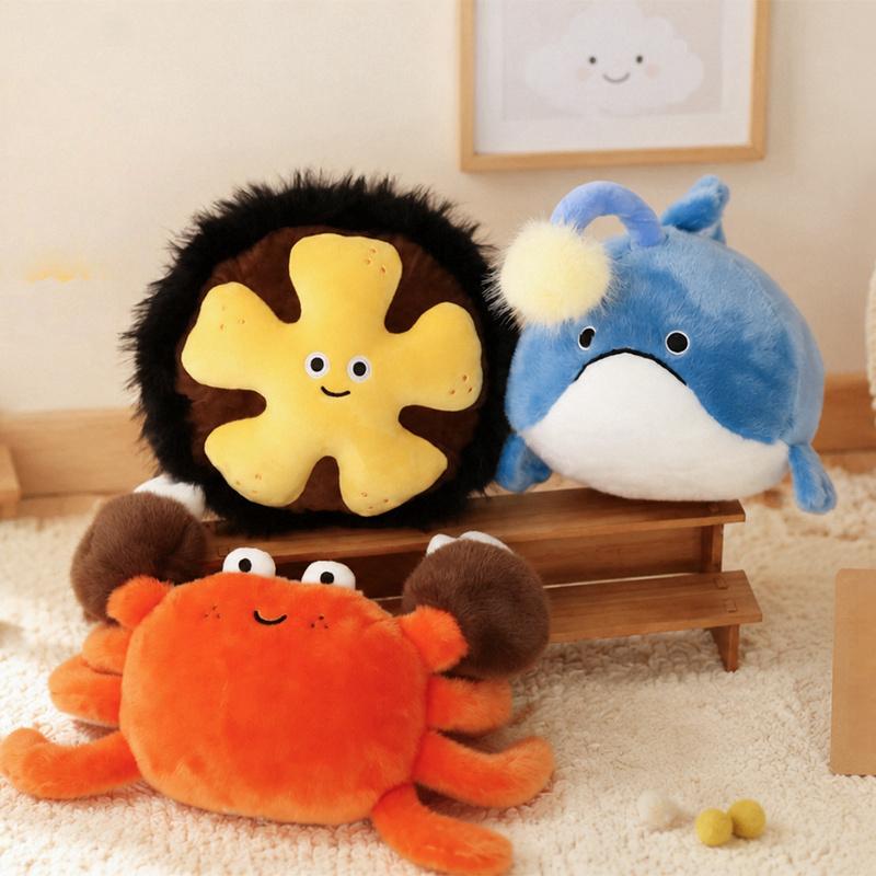 Cute Ocean Animal Plush Toy Kawaii Lanternfish Sea Urchin Crab Orca Pillow Soft Stuffed Doll Healing Decor Kids Gift