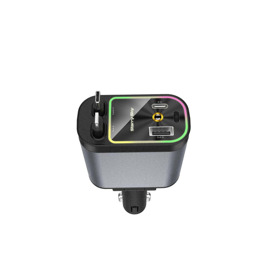 Retractable Four-in-One Car Charger with Starry Sky Light & Alloy Finish for Apple & Huawei