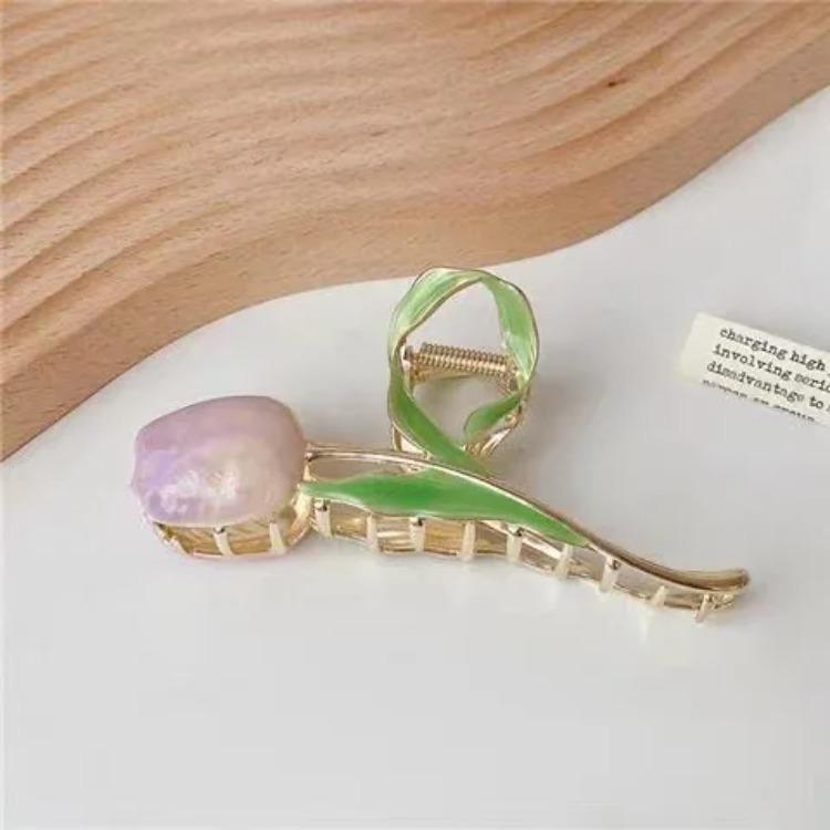 New Tulip Hair Claw Flower Grace Shark Clip Headdress Vintage Ponytail Claw Clip Trendy Sweet HAIR CLIP FOR GIRL Hair Jewelry