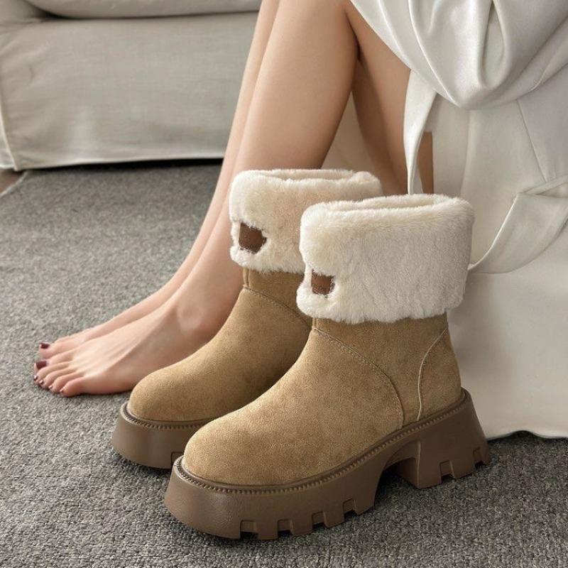 High-top Snow Boots for Women - New Style, Anti-slip, Padded, Woolen Shoes, Retro Short Boots