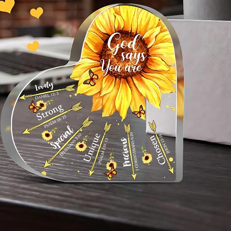 2D Flat Sunflower Christian Acrylic Religious Gifts Desktop Decoration Plaque, Home Decor Plaque Hanging Wall Art Decorative Garden Decoration for Roo