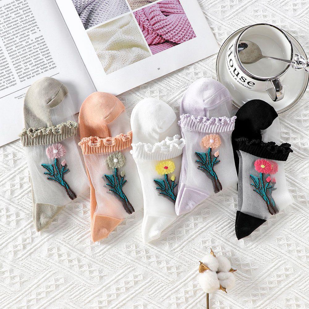 Skarpetki Letnie Cienkie Pończochy Szklane Damskie Wszechstronne Pończochy Kryształowe Pończochy Średniej Długości Bawełniana Podeszwa Odporne na Zużycie Stalowe Pończochy