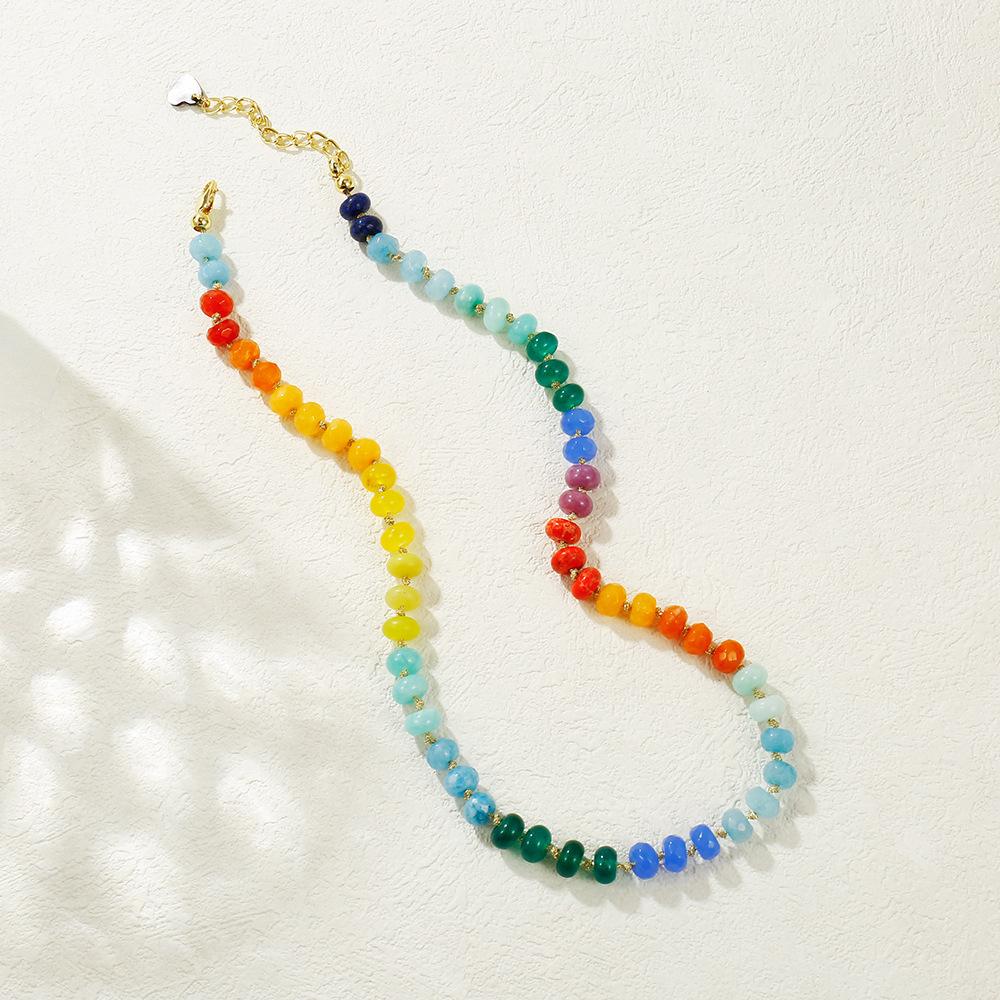 Handmade Natural Stone Colorful Beaded Clavicle Necklace Beach Vacation Style