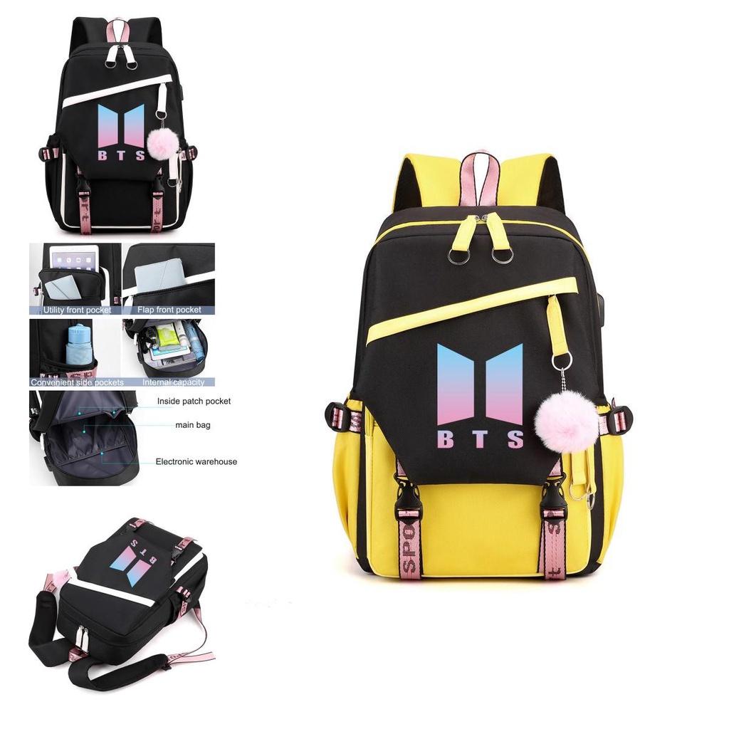 Bts Large Capacity Waterproof Backpack For Travel And School Usb Charging Included