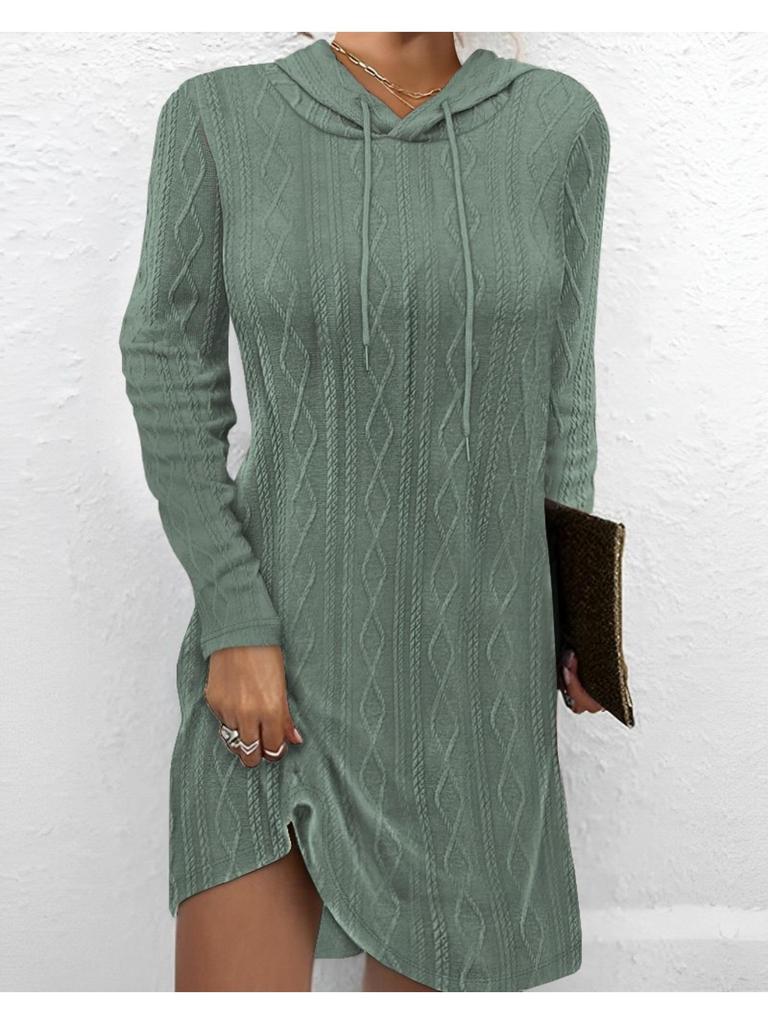 Hooded Pullover Knitted Sweater Dress Solid Color Dress Elegant Long Sleeve Dresses Causal Women Dress