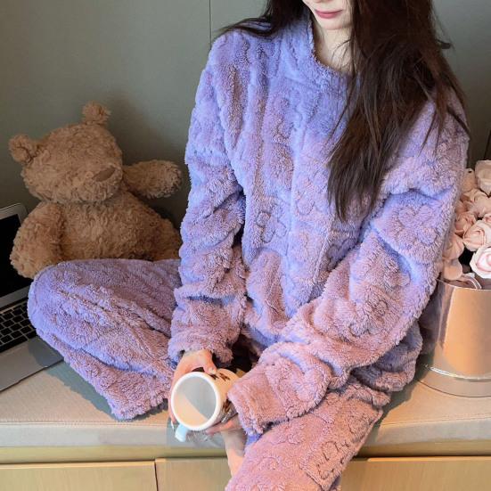 Jarseila Pyjama set dames lange capuchon winter warm huispak fleece pyjama set 2-delige trui en sweatpants comfortabele loungewear hoodie, grijs, XL