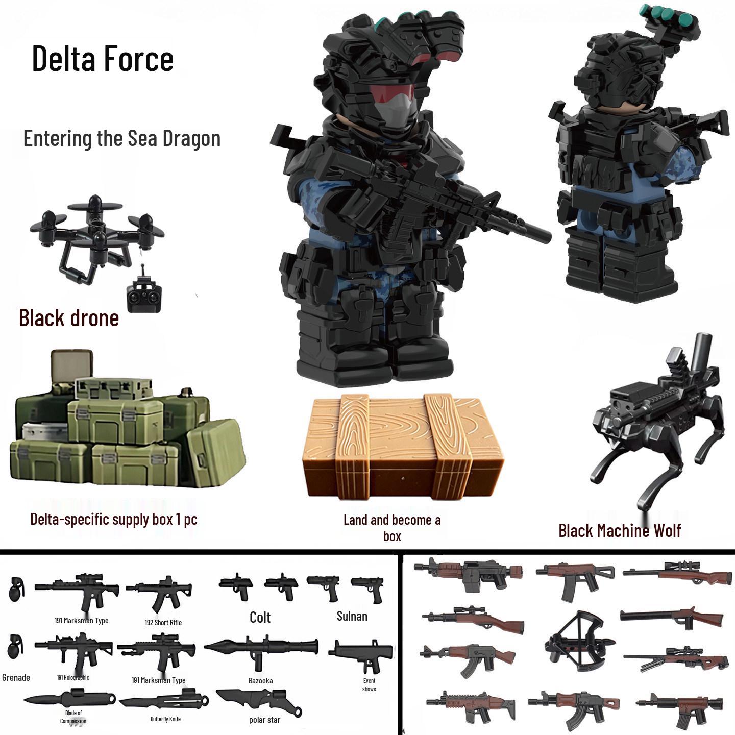 Delta Action Military Building Blocks: Red Wolf Gold-Eating Rose Special Forces Figures