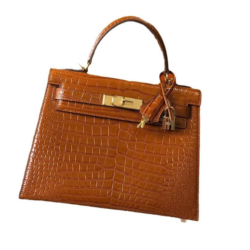 Leather second-generation crocodile pattern first layer cowhide portable shoulder messenger bag commuting 25cm commuting wind