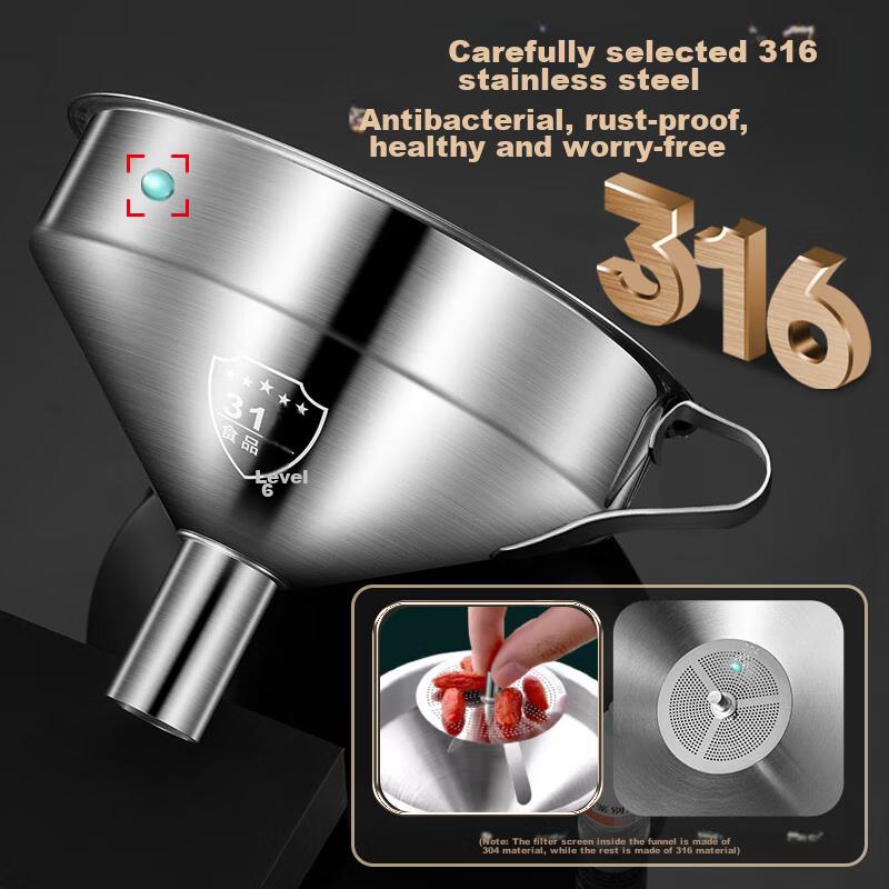 Jekero Thickened 316 Stainless Steel Funnel with Detachable Strainer, Food-Grade Large Size Kitchen Oil And Wine Funnel