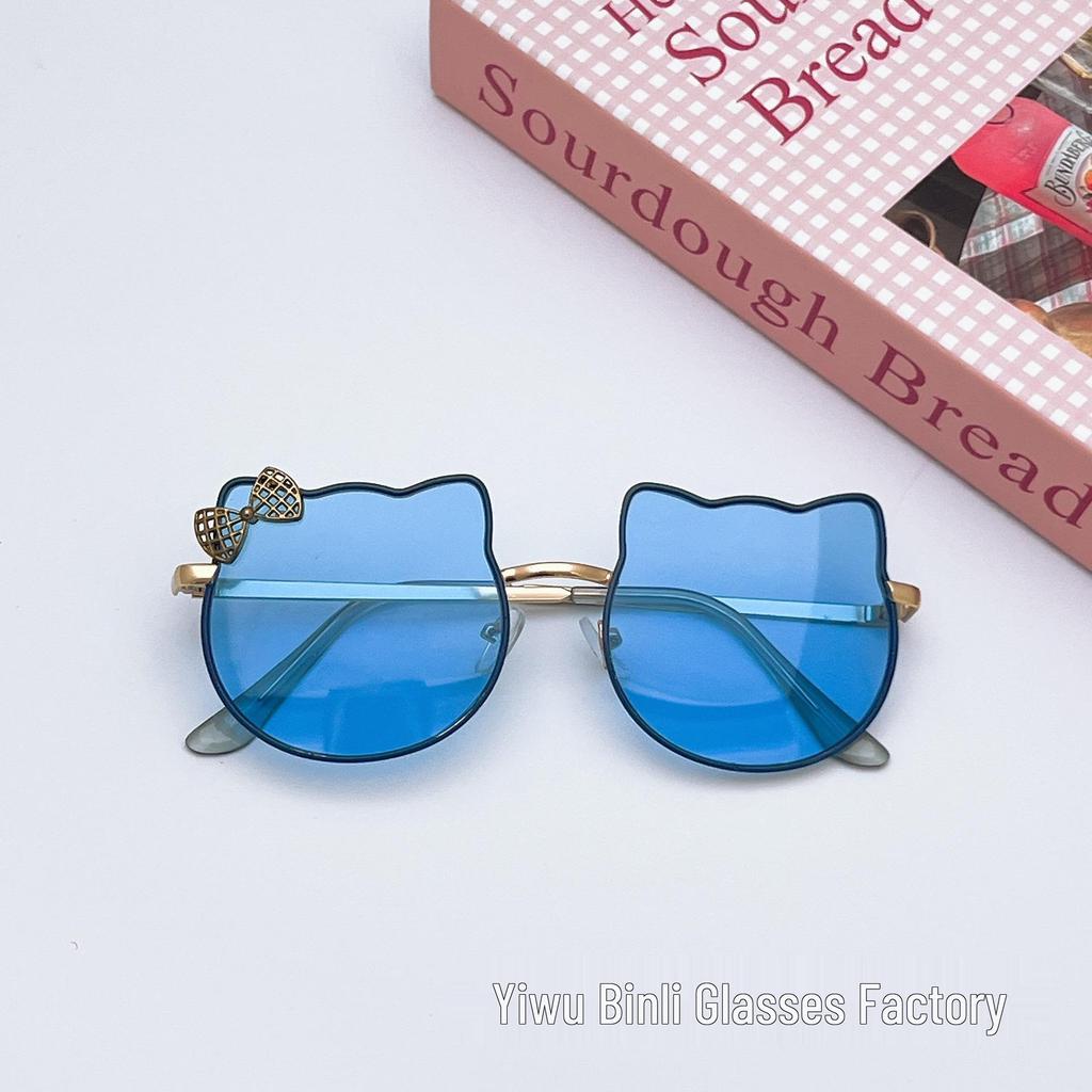 Kids' Cute Cat Frame Sunglasses - Metal Street Style with Bowknot, Perfect for Boys and Girls